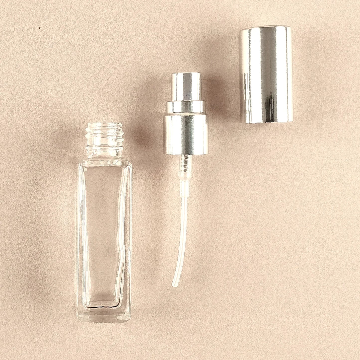 8ml Mini Perfume Bottles Wholesale - Square Bottle + Silver Top with Spray pump