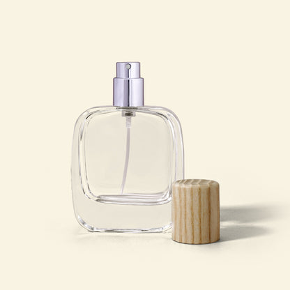 Vertex 50ml Perfume Bottle set with Silver Spray & Natural wood Top